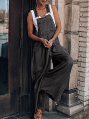 Women's Casual Adjustable Straps Denim Overall Wide Leg Jumpsuits