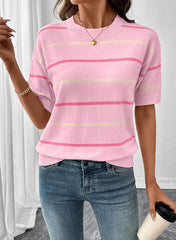 Women's Crewneck Short Sleeve Knit Striped Tops