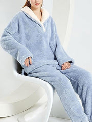 Cozy Cloud-Fleece Lapel Loungewear Two-Piece