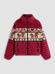 Women's Fleece Collar Graphic Jacket
