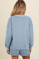 Women's Checkerboard Long Sleeve Pullover and Shorts Set
