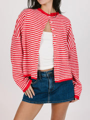 Women's Rolled Hem Striped Cardigan