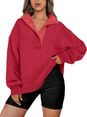 Women's Oversized Button Up Henley Pullover Sweatshirt