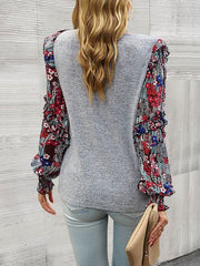 Women's Floral Sleeve Patchwork Knit Top