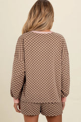 Women's Checkerboard Long Sleeve Pullover and Shorts Set