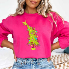 Women's Crew Neck Christmas Tree Print Sweatshirt