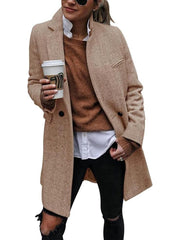 Women's Winter Notch Lapel Double Breasted Long Blazer Overcoat