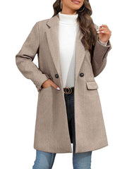 Women's Winter Notch Lapel Double Breasted Long Blazer Overcoat
