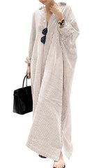 Women's Long Sleeve Button Down Loose Striped Maxi Shirt Dress