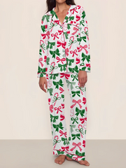 Women's Christmas Bow Print Pajamas Two-Piece Set