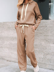 Women's Lace Drawstring Oversized Hoodie Two-Piece Set