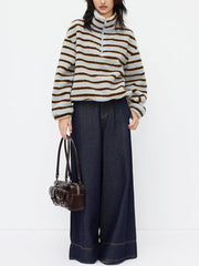 Women's Cozy Striped Fleece Half-Zip Sweater