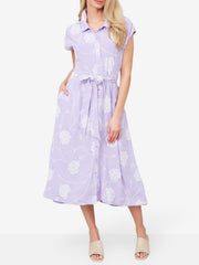 Women's Button Lace up Lapel Maxi Dress