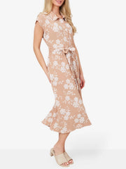 Women's Button Lace up Lapel Maxi Dress