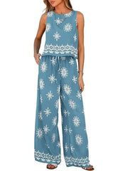 Women's Boho Sleeveless Top and Long Pants Two-Piece Set