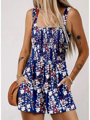 Women's Sleeveless Loose Floral Print Romper with Pockets