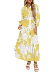 Women's Floral Print 3/4 Sleeve Ruffle Hem midi Dress