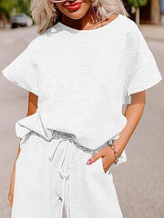 Women's Short Sleeve Tops and Cropped Wide Leg Pants Sweatsuit