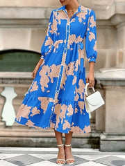 Women's Floral Print 3/4 Sleeve Ruffle Hem midi Dress