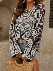 Women's Boho Sheer Long Sleeve Top