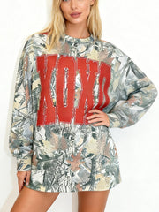 Women's XOXO Print Camo Crewneck Sweatshirt