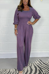 Women's Square Neckline Smocked Jumpsuit