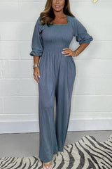 Women's Square Neckline Smocked Jumpsuit