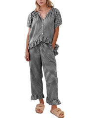 Women's 2 Piece Gingham Pajama Set