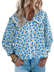 Women's Vibrant Floral Print Collar Blouse