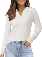 Women's Polo Neck Ribbed Knit Sweater