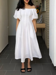 Fluttering Strapless Puffy Sleeve Dress