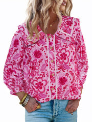 Women's Vibrant Floral Print Collar Blouse