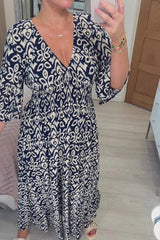 New Bohemian Casual Print V-neck Long Dress