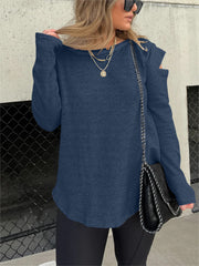 Cut Out Sleeve Raw Edge Solid Sweatshirt