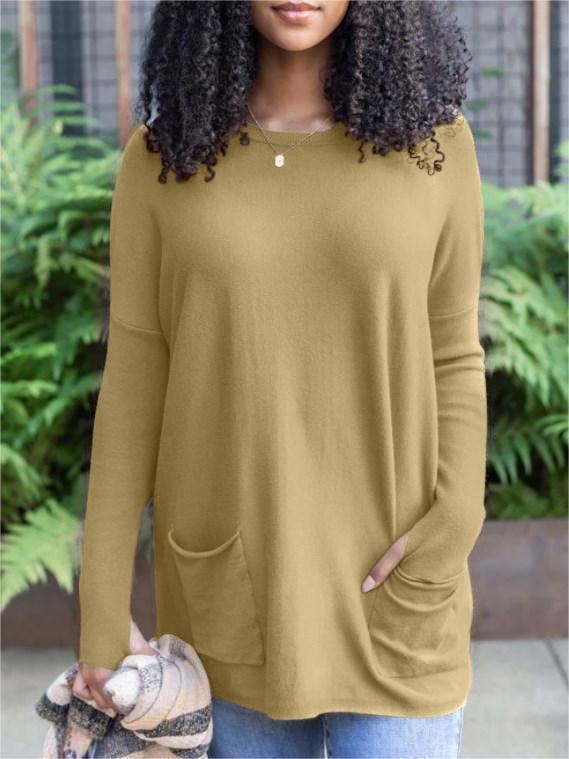 New  Long Sleeve Thumbhole Sweater Pocket Tunic