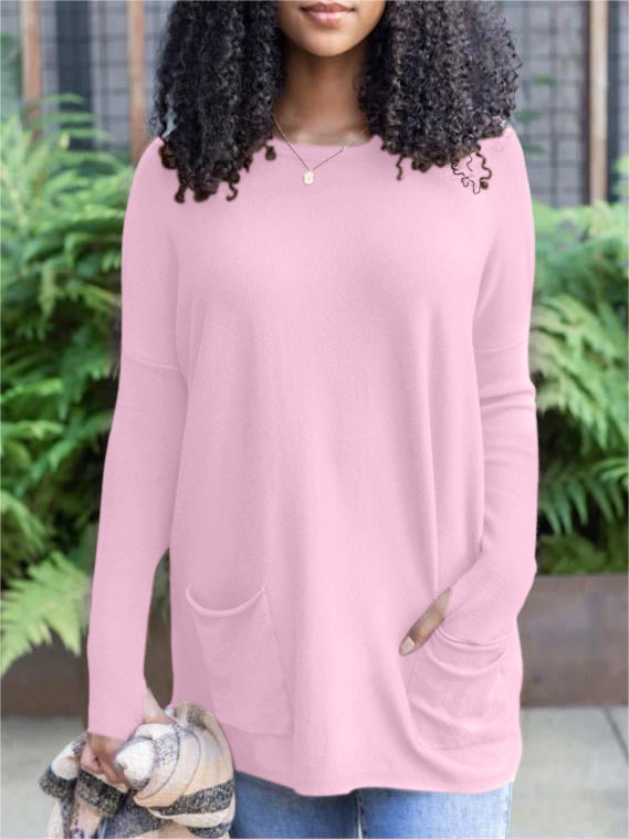 New  Long Sleeve Thumbhole Sweater Pocket Tunic