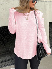 Cut Out Sleeve Raw Edge Solid Sweatshirt