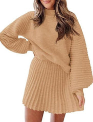 Women's Ribbed Sweater Two Piece Skirt Sets