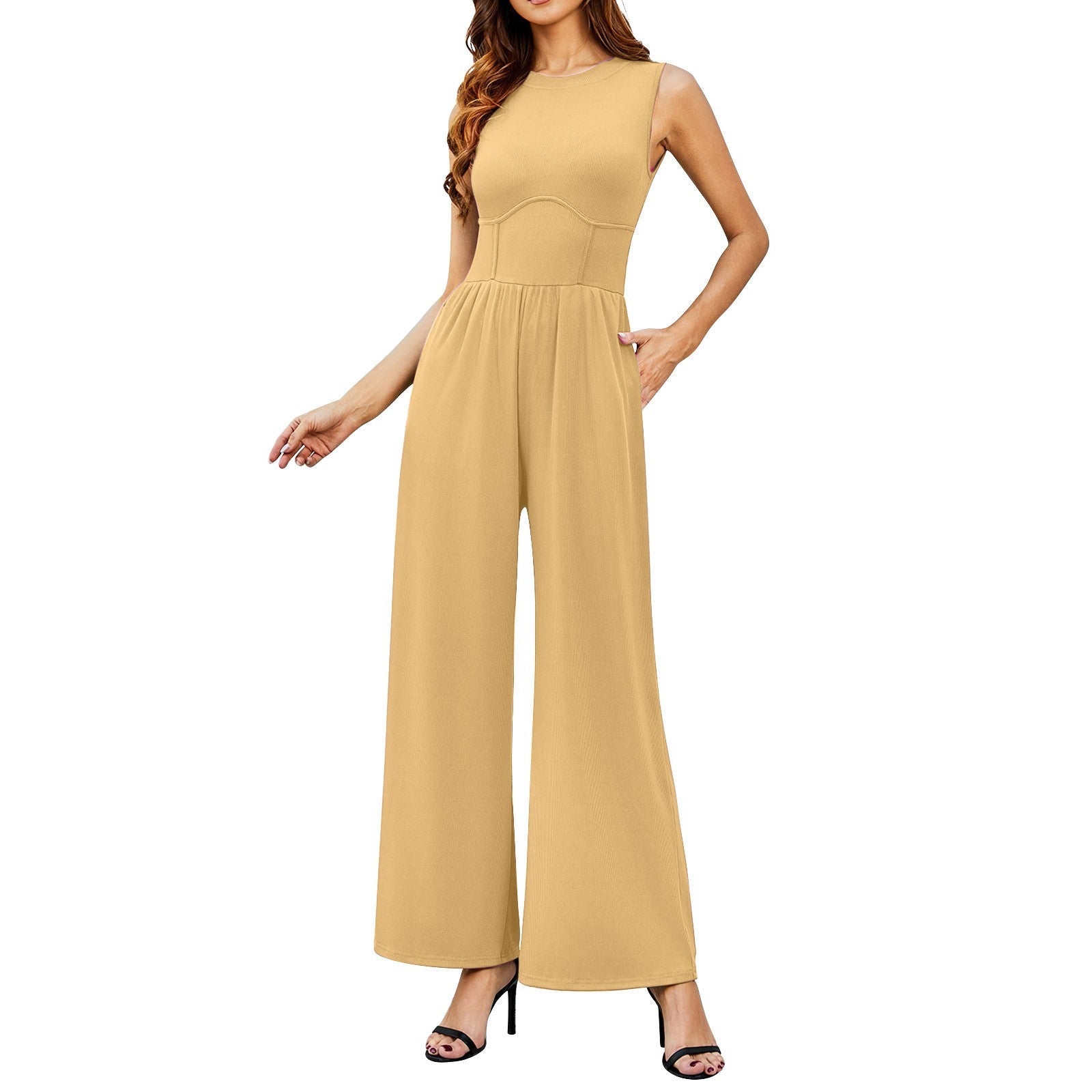 Women's Solid Sleeveless Wide Leg Jumpsuit