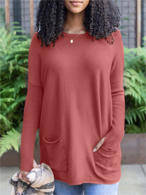 New  Long Sleeve Thumbhole Sweater Pocket Tunic