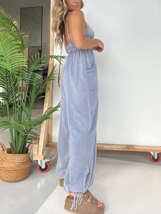 Women's Adjustable Straps Lightweight  V-Neck Jumpsuit