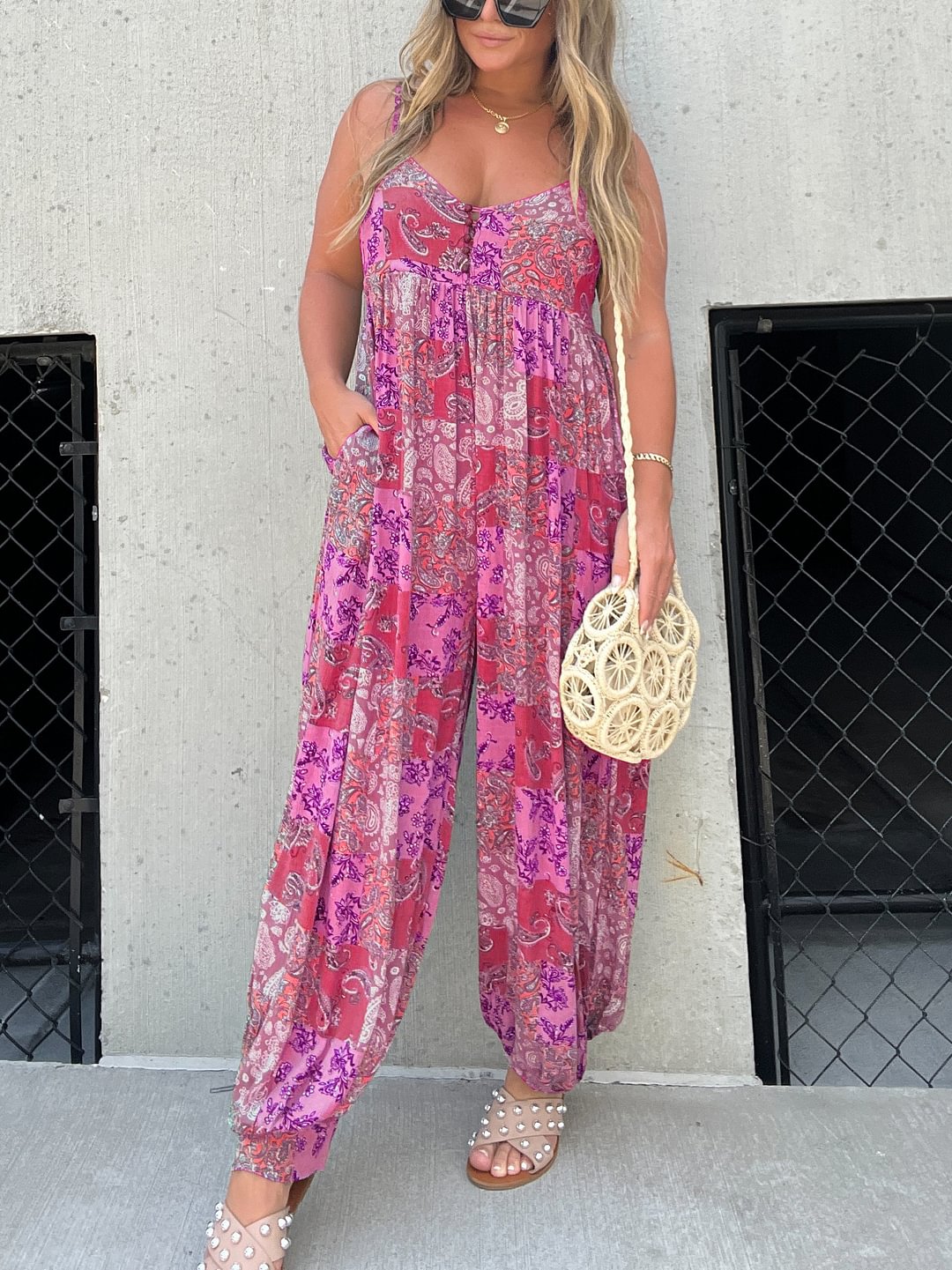 Loose Suspenders Printed Jumpsuit