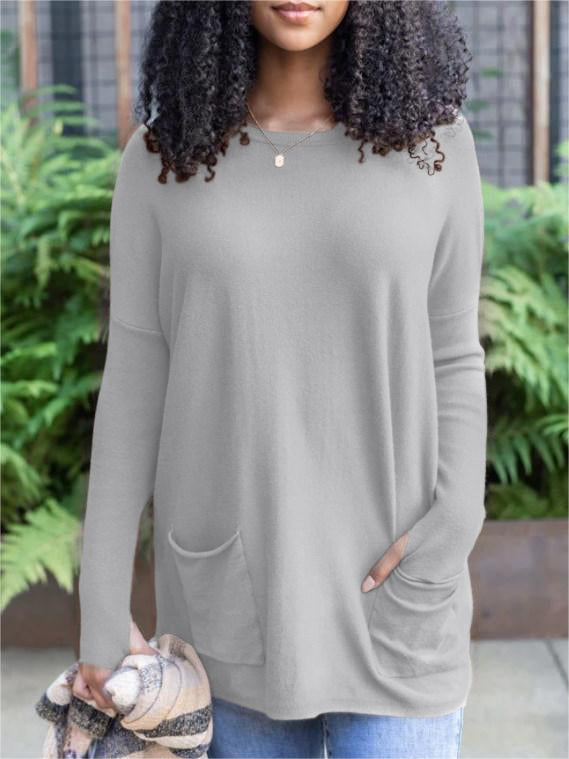 New  Long Sleeve Thumbhole Sweater Pocket Tunic