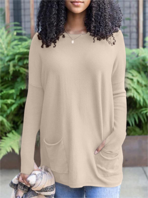 New  Long Sleeve Thumbhole Sweater Pocket Tunic