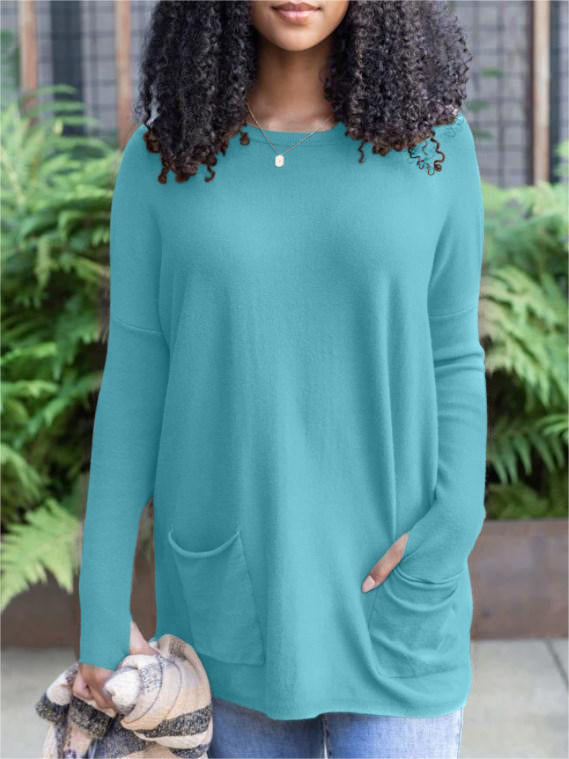 New  Long Sleeve Thumbhole Sweater Pocket Tunic