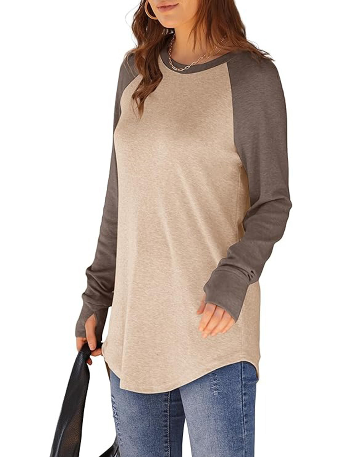Women's Tunic Curved Hem Thumb Hole Shirts