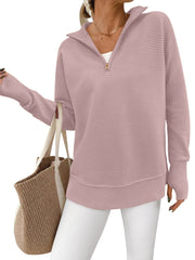 Women's Half Zip Oversized Ribbed Knit Pullover Sweater (Buy  2 Free Shipping )