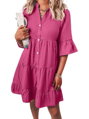Women¡®s Casual V Neck Ruffle Short Sleeve Summer Dress