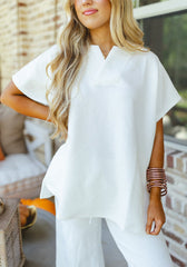 New Textured V Neck Top and Pants Casual Set