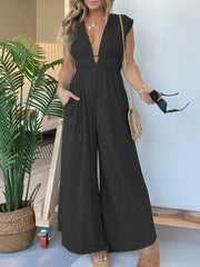 Deep V Sleeveless High Waist Jumpsuit